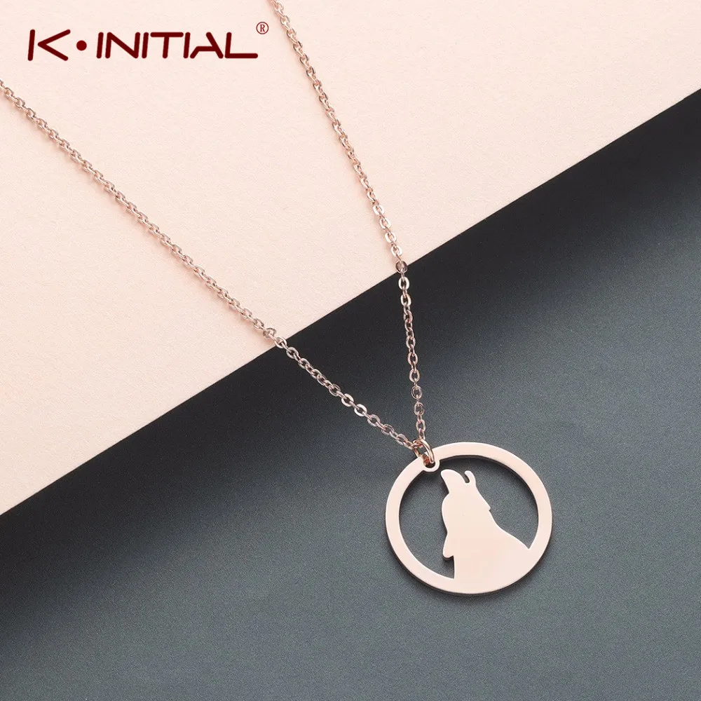 Kinitial круглая ажурная цепочка из нержавеющей стали с волком изящная ожерелье для