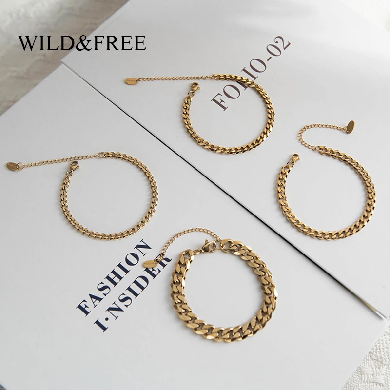 Wild & Free классический бордюр кубинская цепь браслеты из нержавеющей стали для