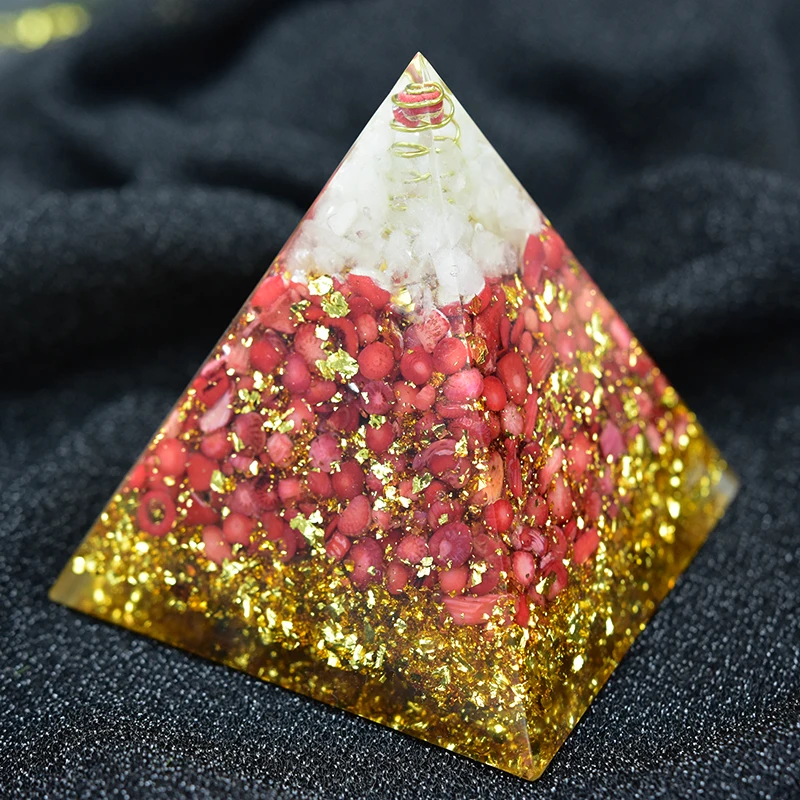 Оргонит Пирамида муладхара искусственный кристалл красный коралловый камень