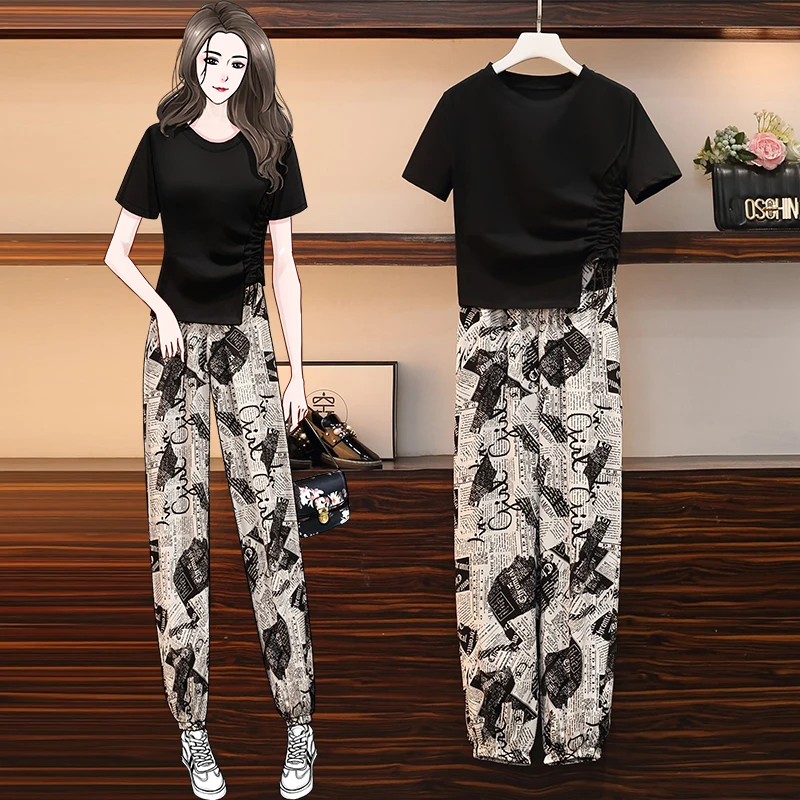 Спортивная одежда Женский костюм большого размера футболка укороченный топ и