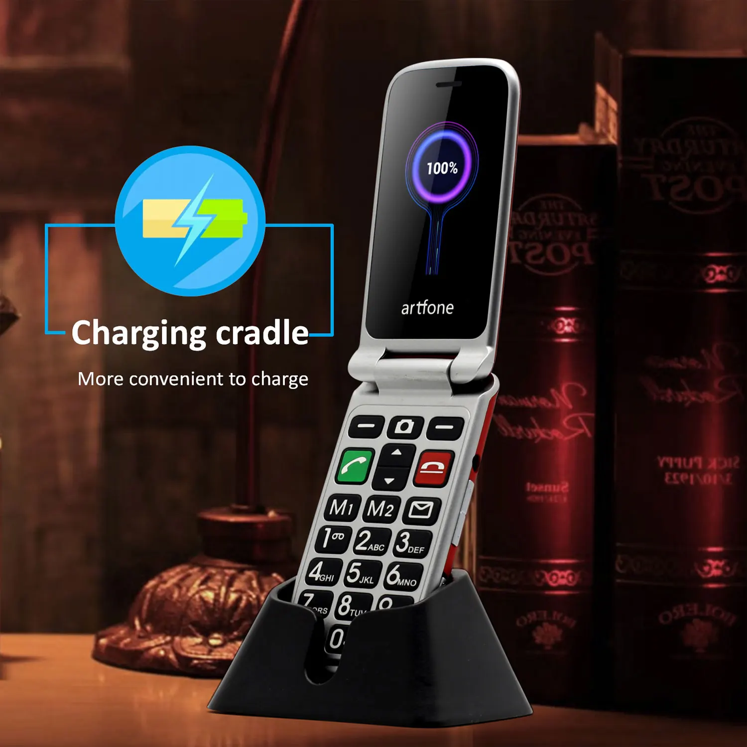 artfone cf241a flip big button mobile phonesenior phone with charging cradle and 2 4 large screen for elderly free global shipping