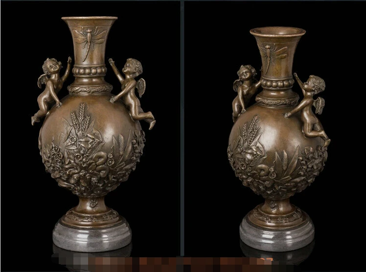 --- 724 + арт-деко скульптура ваза с двумя маленькими ангелами Дети Бронзовая статуя