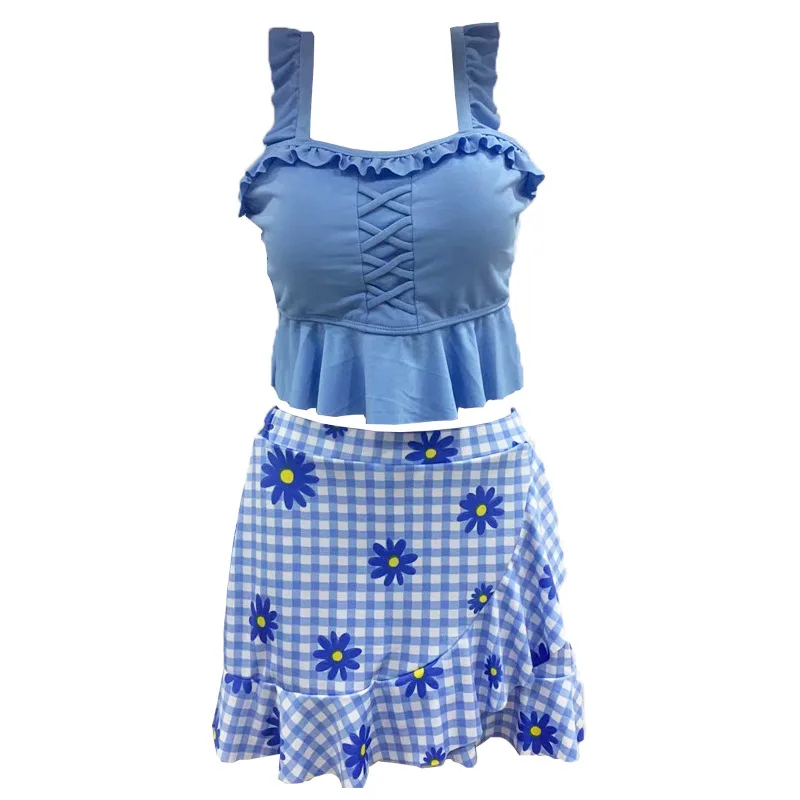 

Swimsuit Women's Split Skirt Flat Angle Small Fresh And Conservative Small Chest Gathered Together Korean Version Slim