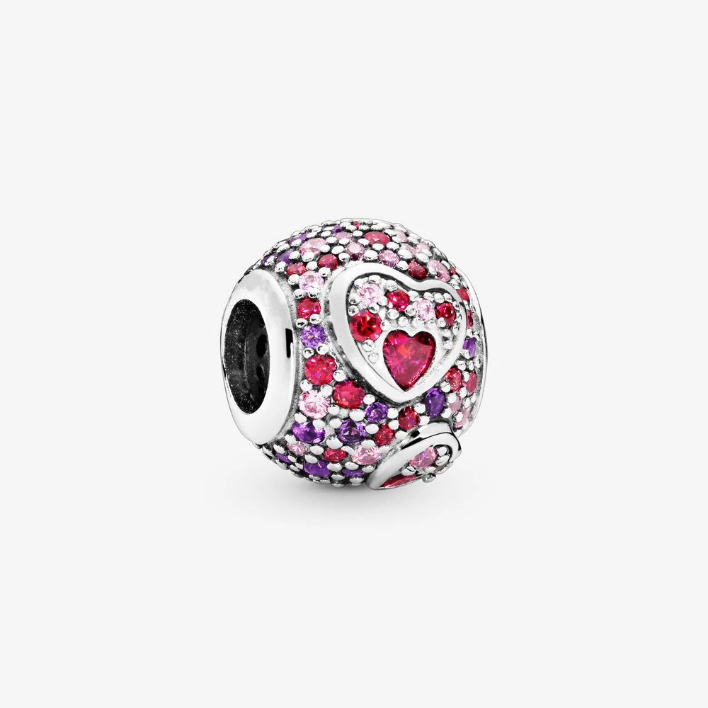 

Fits Pandora Bracelets Original Charms 925 Sterling Silver Asymmetrical Hearts Pave Beads DIY Jewelry Making Gift Wholesale