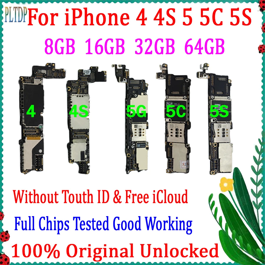 Фабрика разблокирован для iphone 4 4S 5 5C 5S материнская плата бесплатная iCloud 100% оригинальные компоненты с полным
