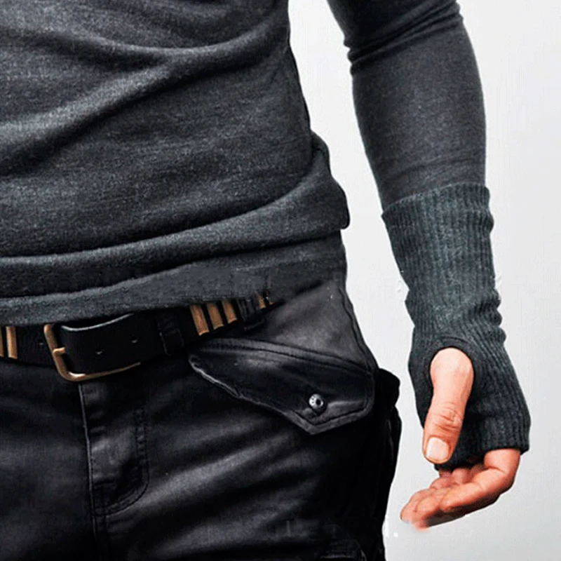 Autumn and winter bottoming shirt personality Turtleneck collar men's long sleeves with gloves T-shirt high slim | Мужская одежда