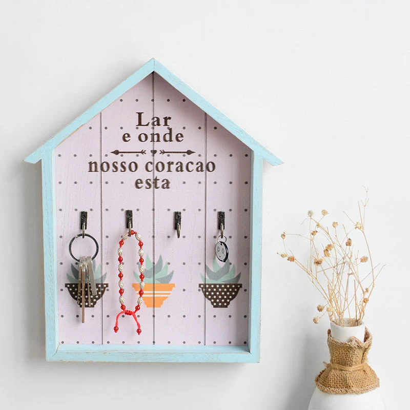 Настенная вешалка для ключей с крючками и надписью | Дом сад