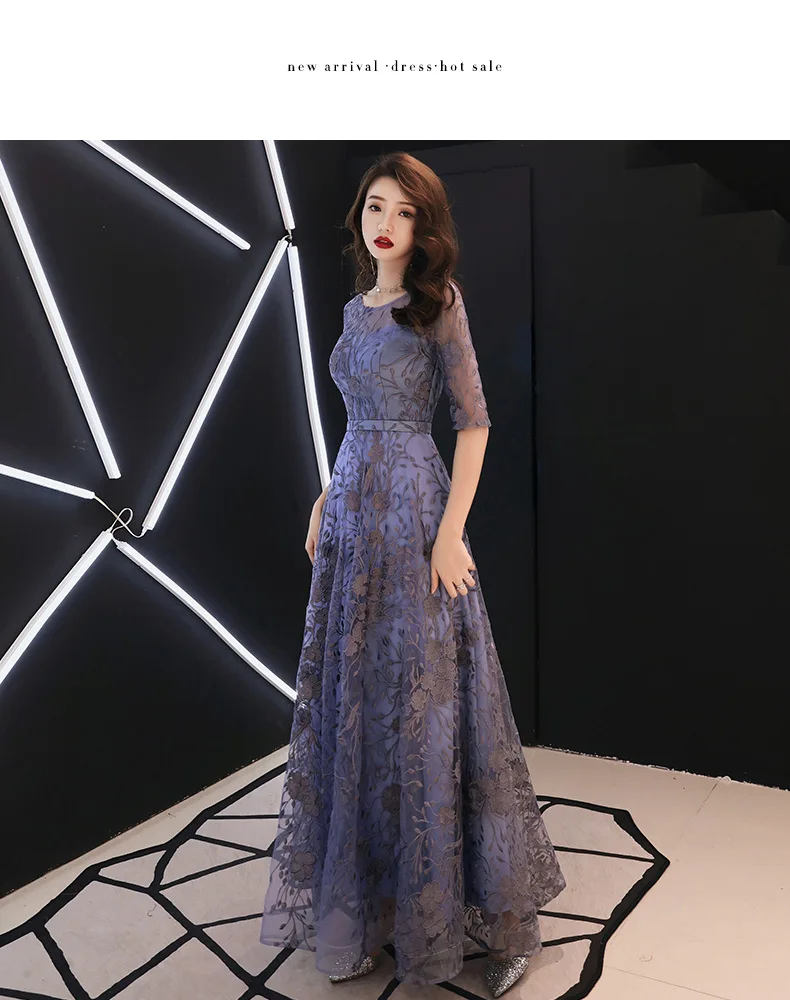 ES2746 Robe De Soiree вечерние платья с коротким рукавом длинные трапециевидные Формальные платья в пол с круглым вырезом женские элегантные платья