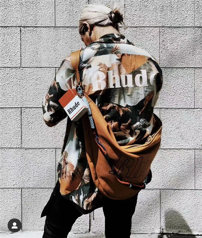 

RHUDE Short Sleeve Shirts Men Women High Quality Oil Painting Print Shirts RHUDE Fashion Casual Beach Style Tops Hip Hop Shirts