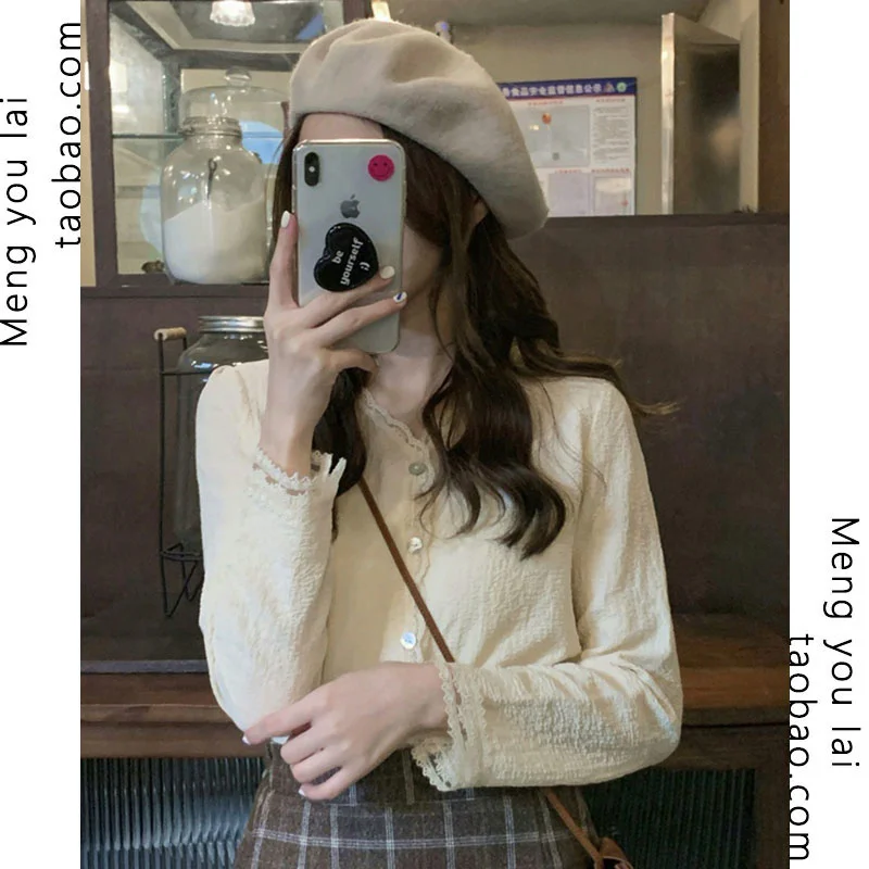 

Autumn and Winter French Chic Fashion Tops Retro Style Long Sleeve Shirt Women's Design Chic Chiffon Shirt