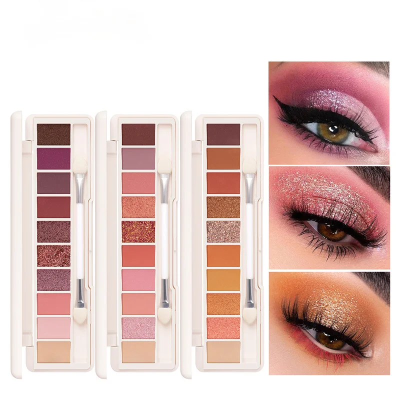 

FOCALLURE 10 Color Eye Shadow Palette Glitter Waterproof 4 Textures Palette with Dual-ended Brush Mirror Eye Makeup TSLM1