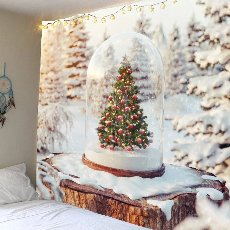 

Christmas art tapestry wall hanging Christmas tree tapestry background family new year decoration various sizes