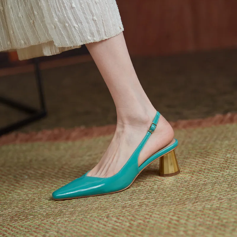 

Asumer Patent Leather Slingback Single Shoes Women Pumps 2021 Black Spring Summer Dress Party Shoes Women High Heels Shoes