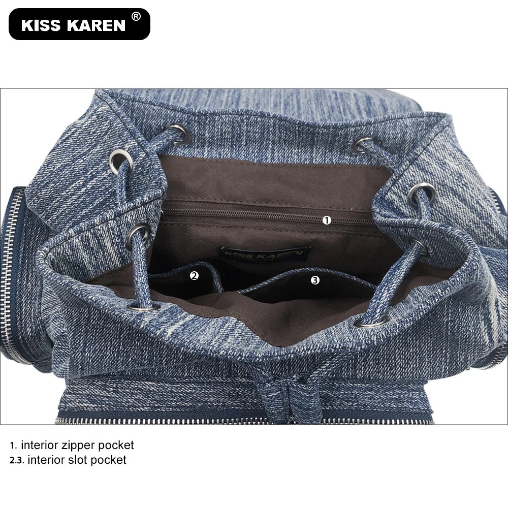 Casual Fashion Women's Backpacks with Rock Rivets Jeans Denim Travel Bags Studded Drawstring | Багаж и сумки