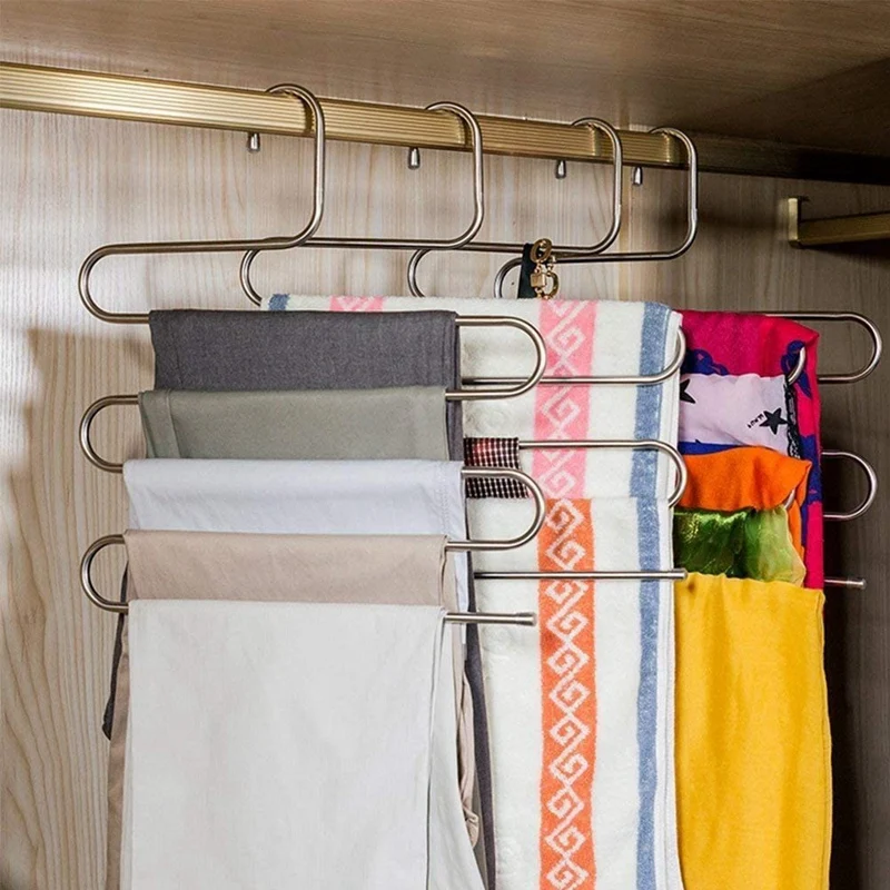 

3 Pieces Pants Hangers Non Slip Space Saving Hangers Stainless Steel Clothes Hangers Organizer for Pants Jeans Scarf