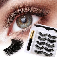 5 pairs 3d magnetic eyelashes eyeliner tweezers kits natural artificial false lashes sets false eyelash wholesales makeup tools