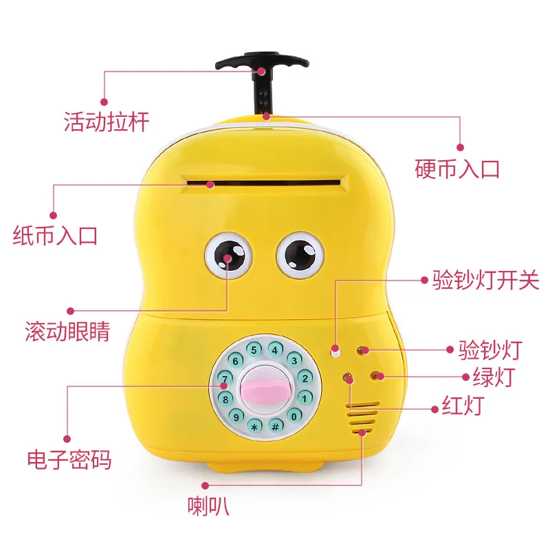 

New Children's Cartoon ATM Password Automatic Money Roll Coin Piggy Bank Hand Luggage Password Box