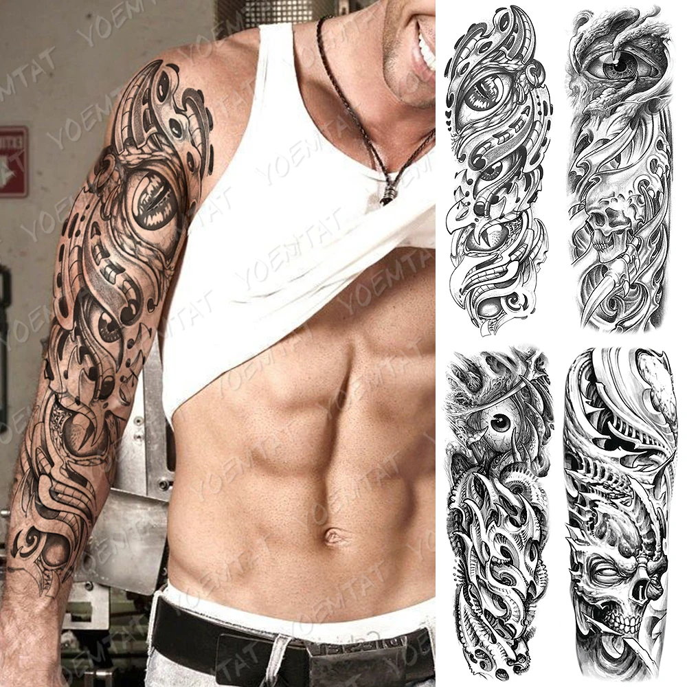 

Large Arm Sleeve Tattoo Mechanical Gear Bionic Waterproof Temporary Tatto Sticker Eye Body Art Full Fake Tatoo Women Men