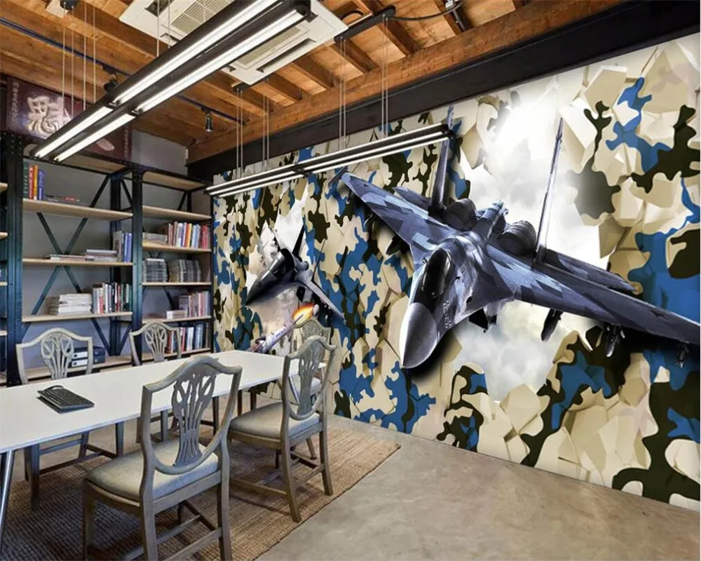Настенные 3D обои на заказ самолет разбивает стену в баре ресторане детской
