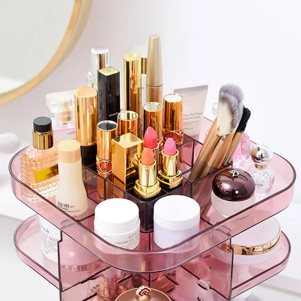 

360 Degrees Square Shape Rotating Cosmetics Storage Box Makeup Holder Nail-Polish Organizer Swabs-Holder