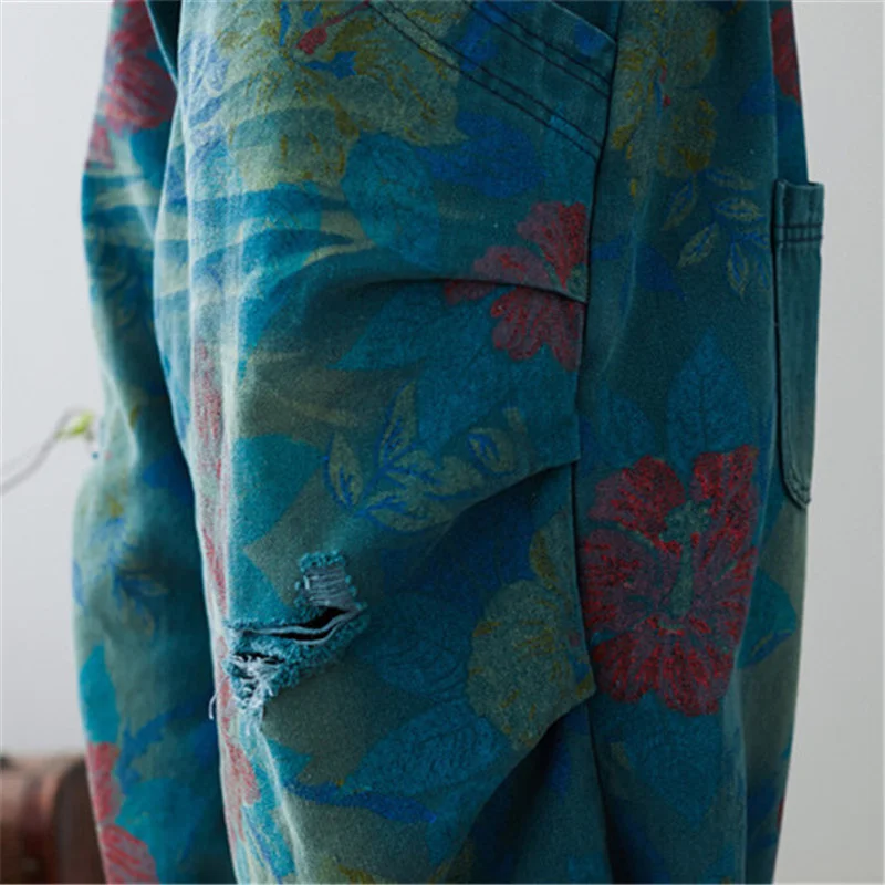 Комбинезон женский джинсовый с широкими штанинами повседневный мешковатый