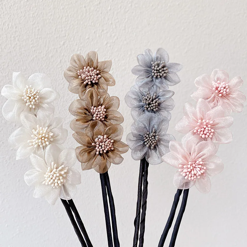 Повязка на голову женская шифоновая с шифоновыми цветами |