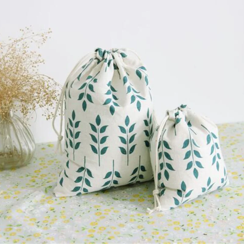 

Floral Women Shopping Bag Travel Cosmetic Shoes Pouch Socks Clothes Finishing Drawstring Bag Cotton and Linen Storage Bags
