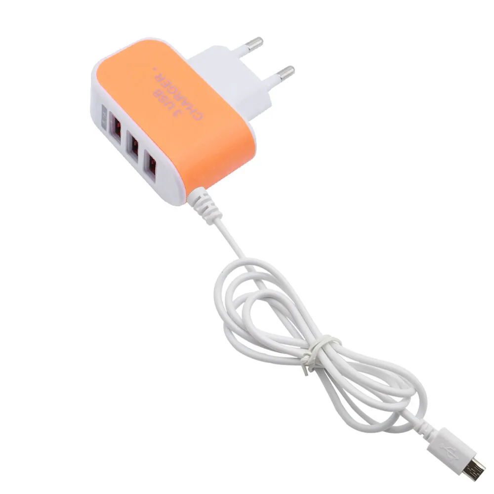 EU US мобильный телефон зарядное устройство 3 USB с зарядным кабелем 5V 2A линия 1M