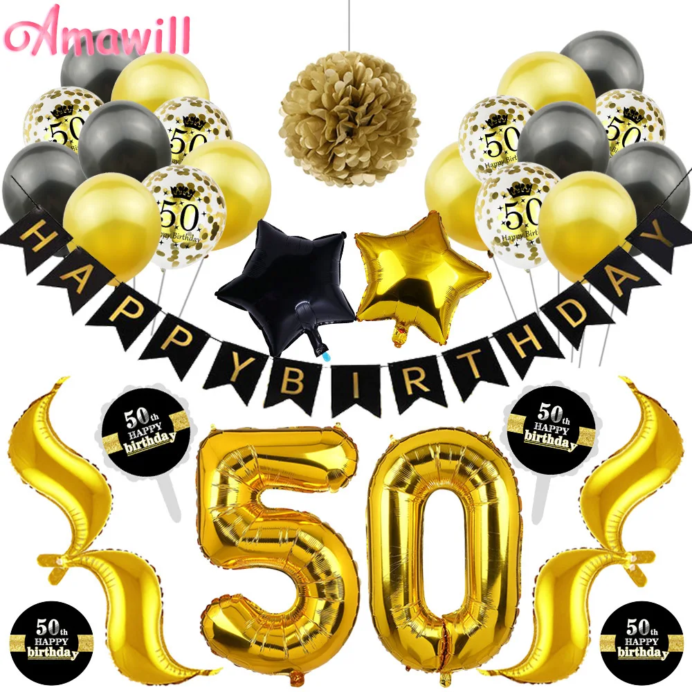 Amawil 50th День Рождения Декор для взрослых латексные конфетти бумажный шарик