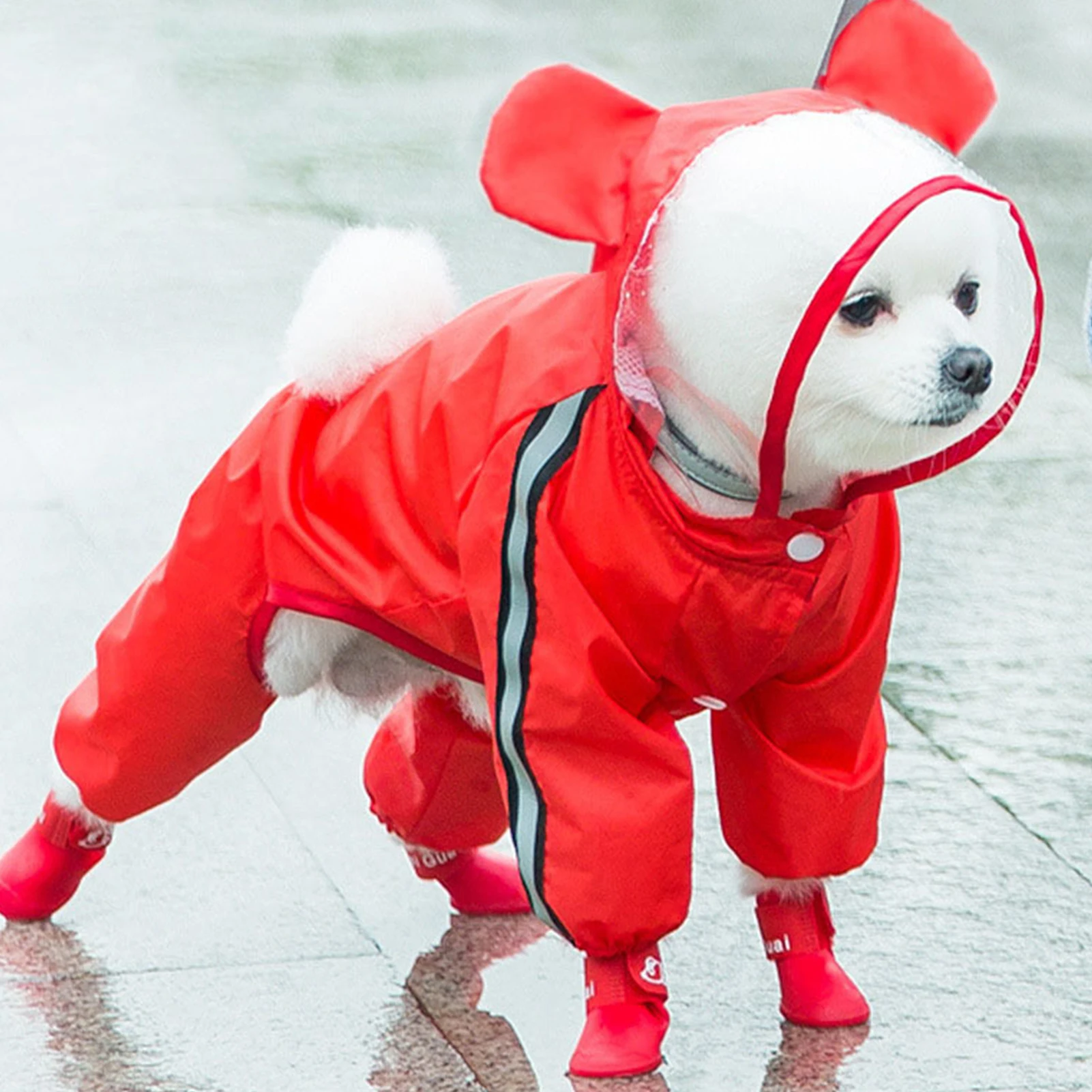 

Непромокаемый дождевик для собак, уличный водонепроницаемый дождевик для щенков, желтый комбинезон с капюшоном, куртка, мягкий шнауцер, кор...