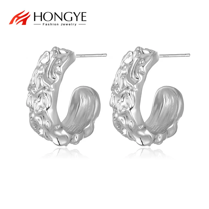 

HONGYE Punk Vintage Geometric Circle Stud Earrings Metal Gold Silver Color Unique Jewelry for Women Statement Brincos Bijoux