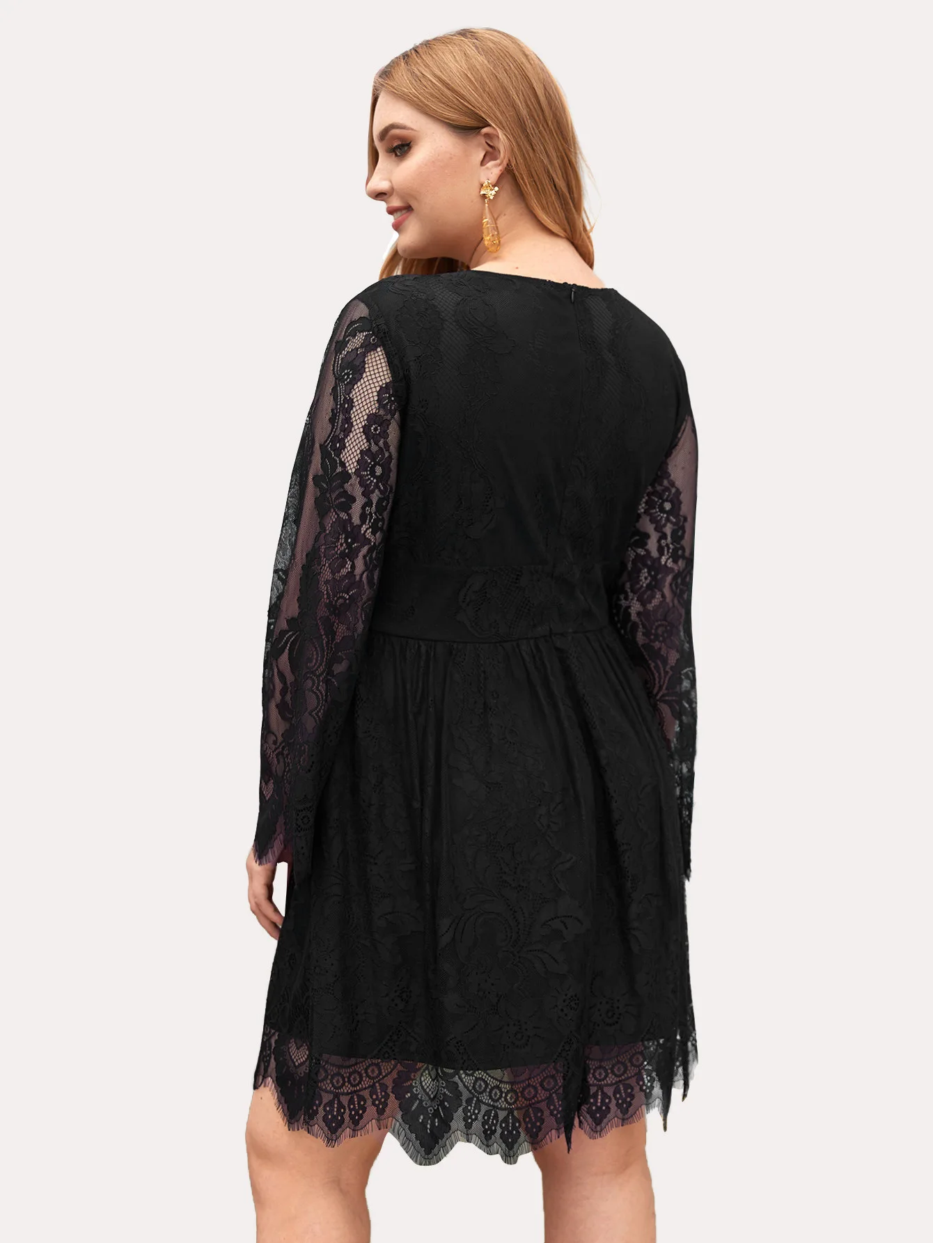 

Plus size dresses for women 4xl 5xl 6xl Women sexy v neck long sleeve floral embroidery swing short dress Lady lace party dress