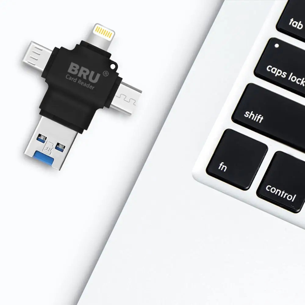 BRU 4 в 1 картридер для iPhone5 6s 7Plus 8X MicroSD TF карта памяти iPad Macbook type c Android телефон OTG