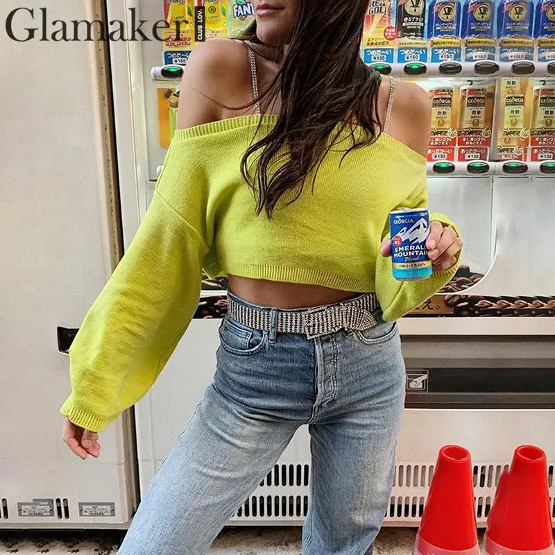 Glamaker вязаный с открытыми плечами дрель цепь свитер женский Келли шик осень