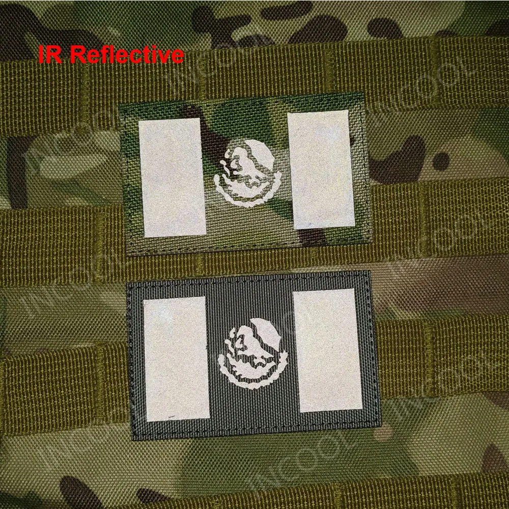 

Embroidered Patches Mexico Flag IR Reflective Mexican Flags Tactical Army Military Emblem Appliques 3D Embroidery Badges