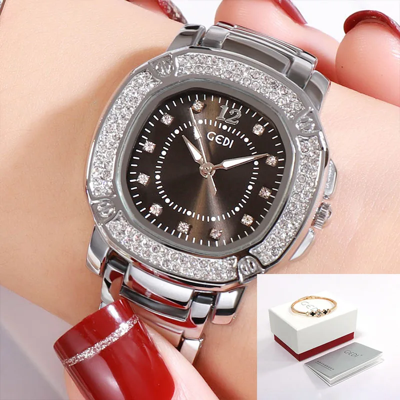 Silver Black Box GEDI, женские часы с ремешком из сплава, женские наручные часы, повседневные кварцевые женские часы,, роскошные часы, водонепроницаемые, relogio feminino - Цвет: Silver Black Box