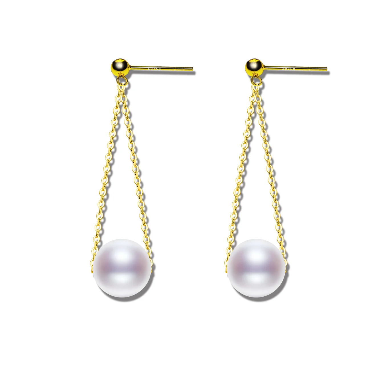 

NYMPH Real 18K Gold Drop Earrings Pearl Jewelry Natural Round Freshwater Fine AU750 Wedding Party For Women