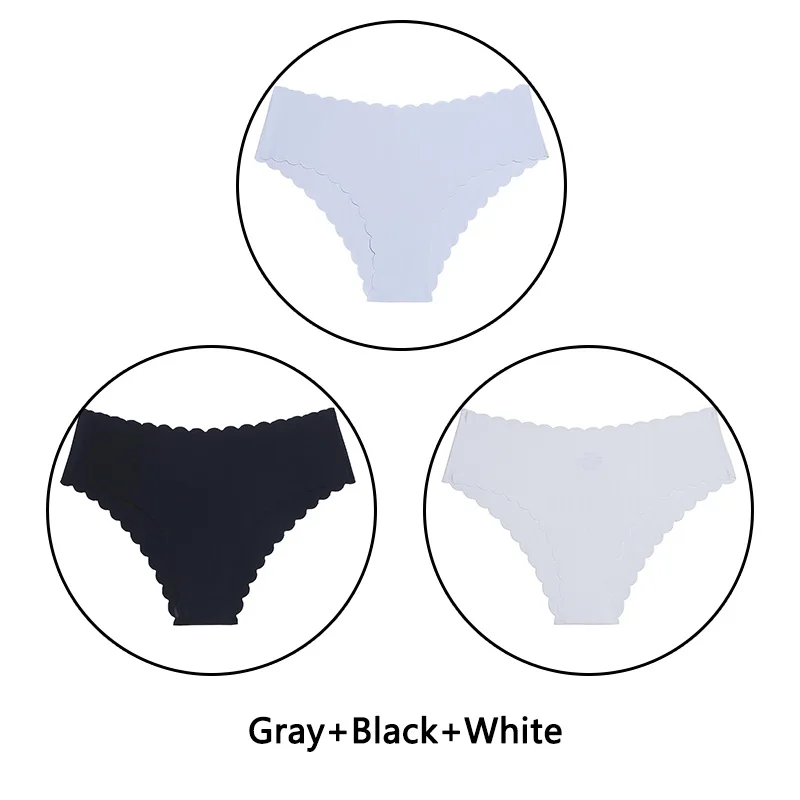 Gray Black White 3 шт./партия, сексуальные трусики с оборками женский сексуальный бесшовный трусики с низкой посадкой, однотонное мягкое нижнее белье, женские Ультра тонкие трусики, нижнее белье - Цвет: Gray Black White