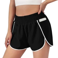 fake two piece sport shorts women fitness yoga pants solid color elastic waist running shorts with pocket lady loose mini shorts