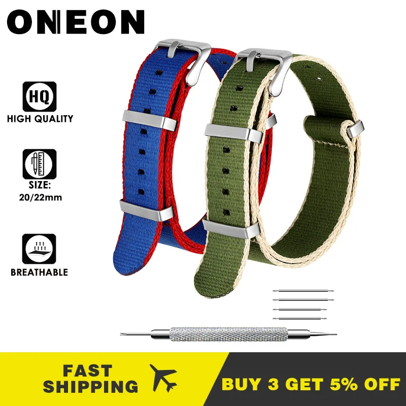 ONEON 2 шт. нейлоновый ремешок NATO с серебряной пряжкой аксессуары для часов 20 мм 22