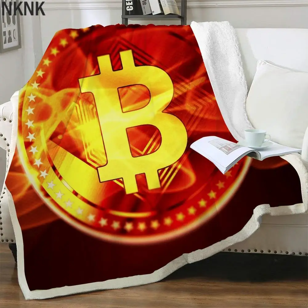 

NKNK Brank Bitcoin Blankets Flame Blankets For Beds Red Bedspread For Bed Retro 3D Print Sherpa Blanket Fashion High Quality