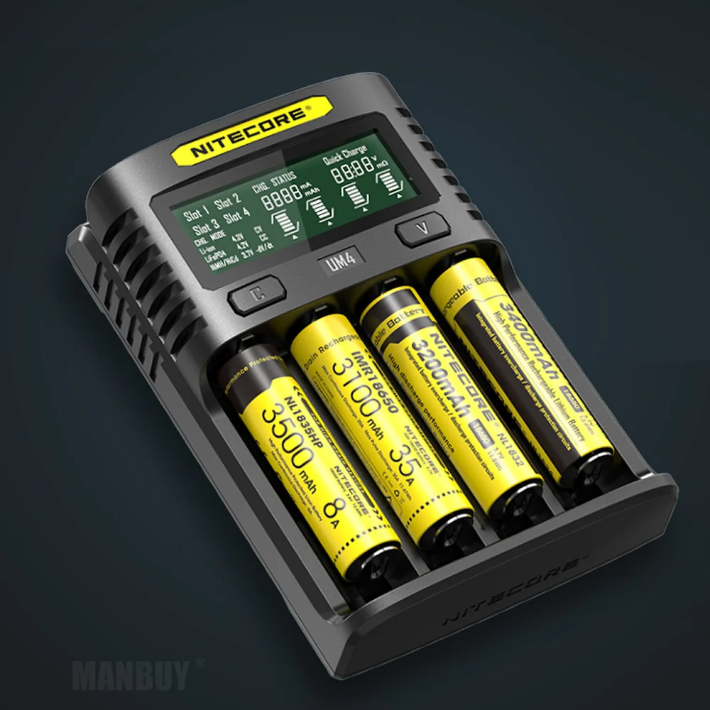 Бесплатная доставка интеллектуальное зарядное устройство NITECORE UM4 с USB и ЖК