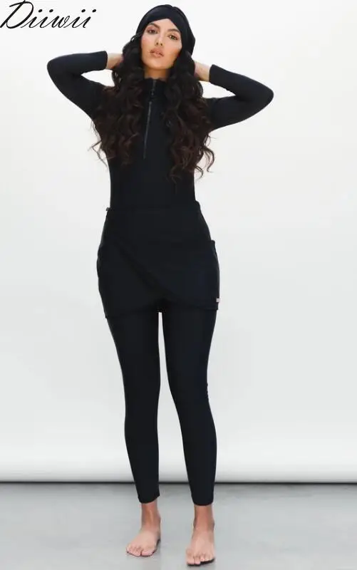 

Diiwii 2021 Muslim Swimwear Burkini Islam Swimsuit Bikini Beachwear Modest Swimwear Plus Size Bathing Suit 3PCS