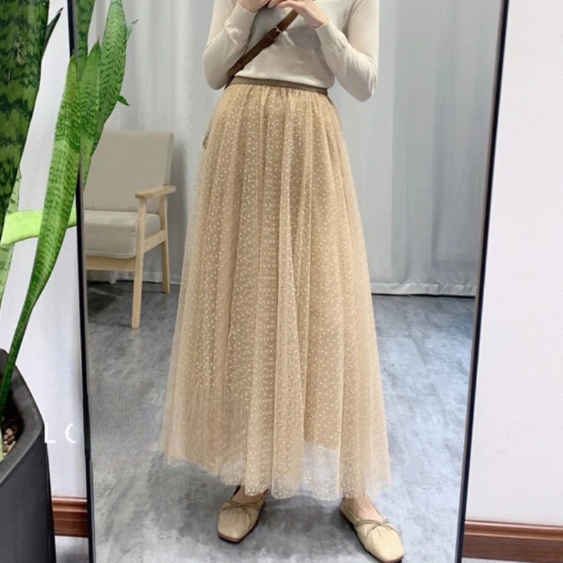 

Autumn Floral Lace Maxi Long Skirts A-line Pleated Ankle Length Tulle Long Skirts