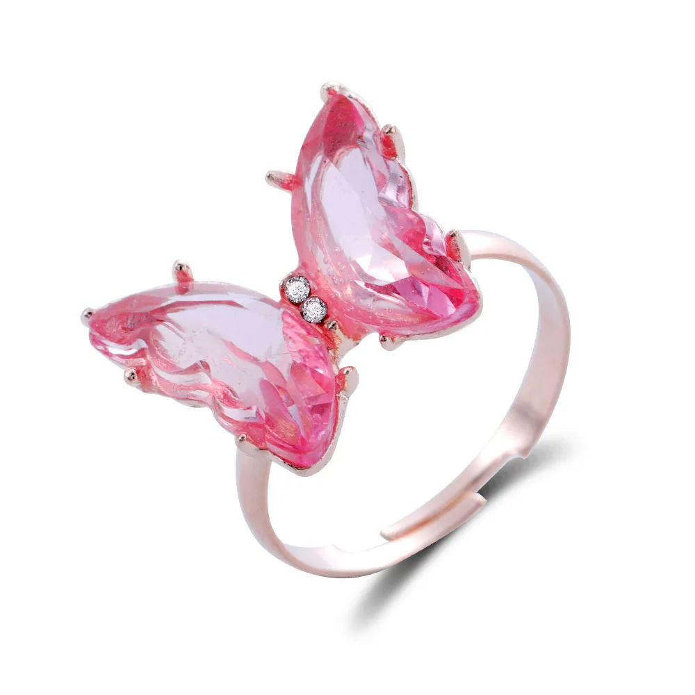 

New Design Fashion Copper Jewelry Luxury Shiny Cocktail Party Ring for Women Opening High Grade Inlaid Zircon Butterfly Ring