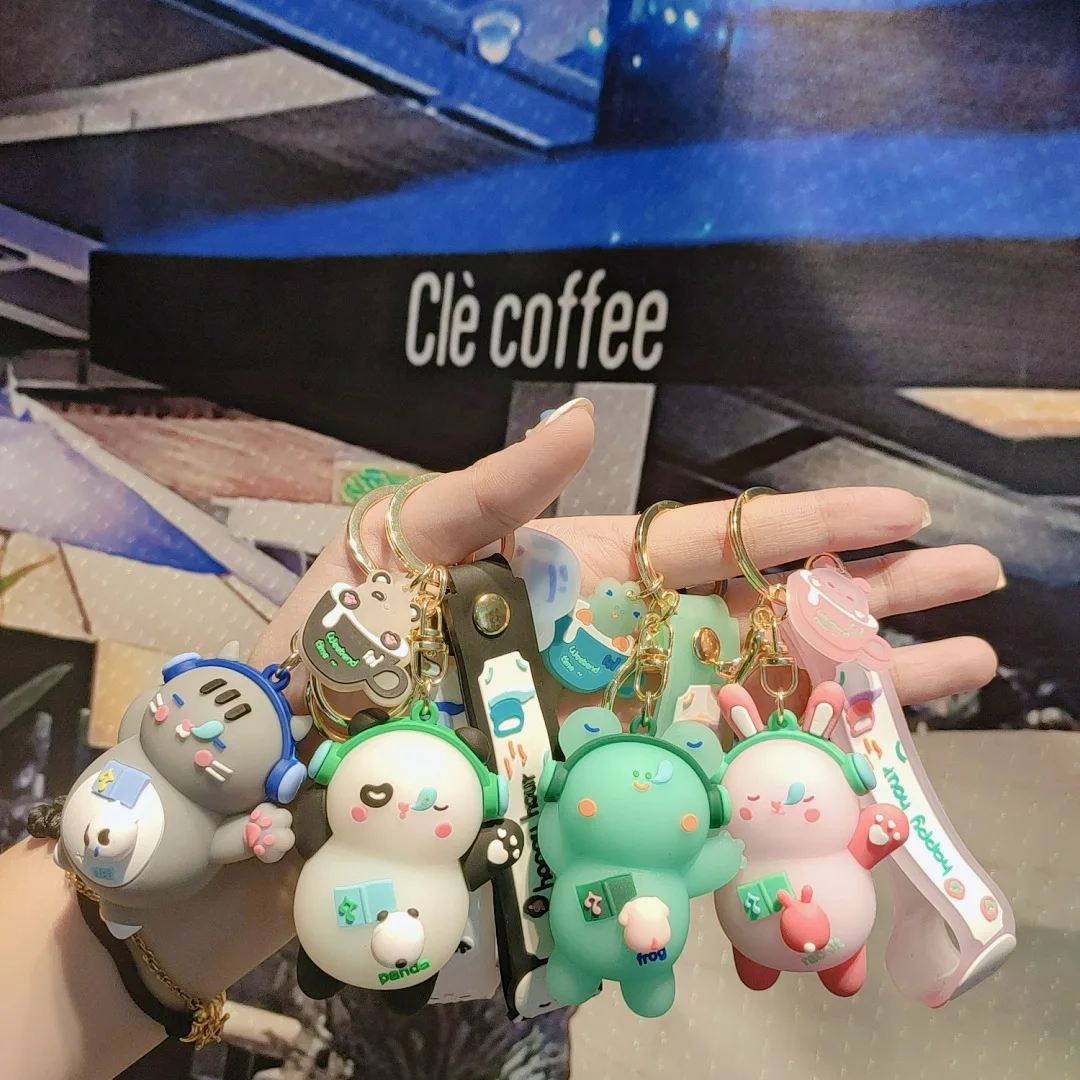

Cartoon Kawaii Sleepy Rock Panda Car Keychain Rubber Doll Toy Childer Gifts Key RIng Bag Fashion Trinket Women Man Key Pendant