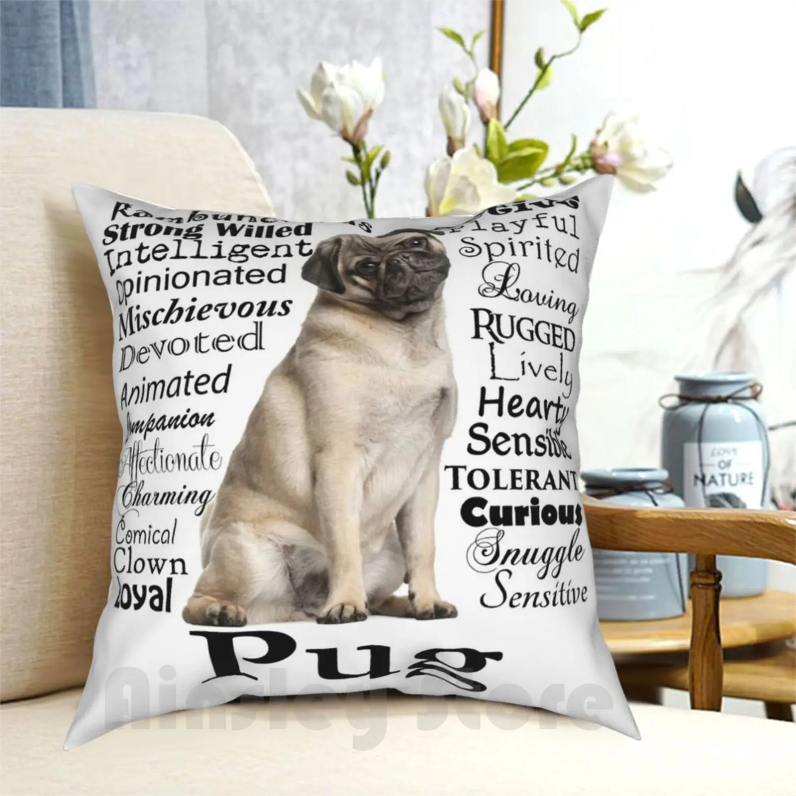 

Pug Traits Pillow Case Printed Home Soft Throw Pillow Pug Puppy Dog Pet Animal Breed Traits Personality