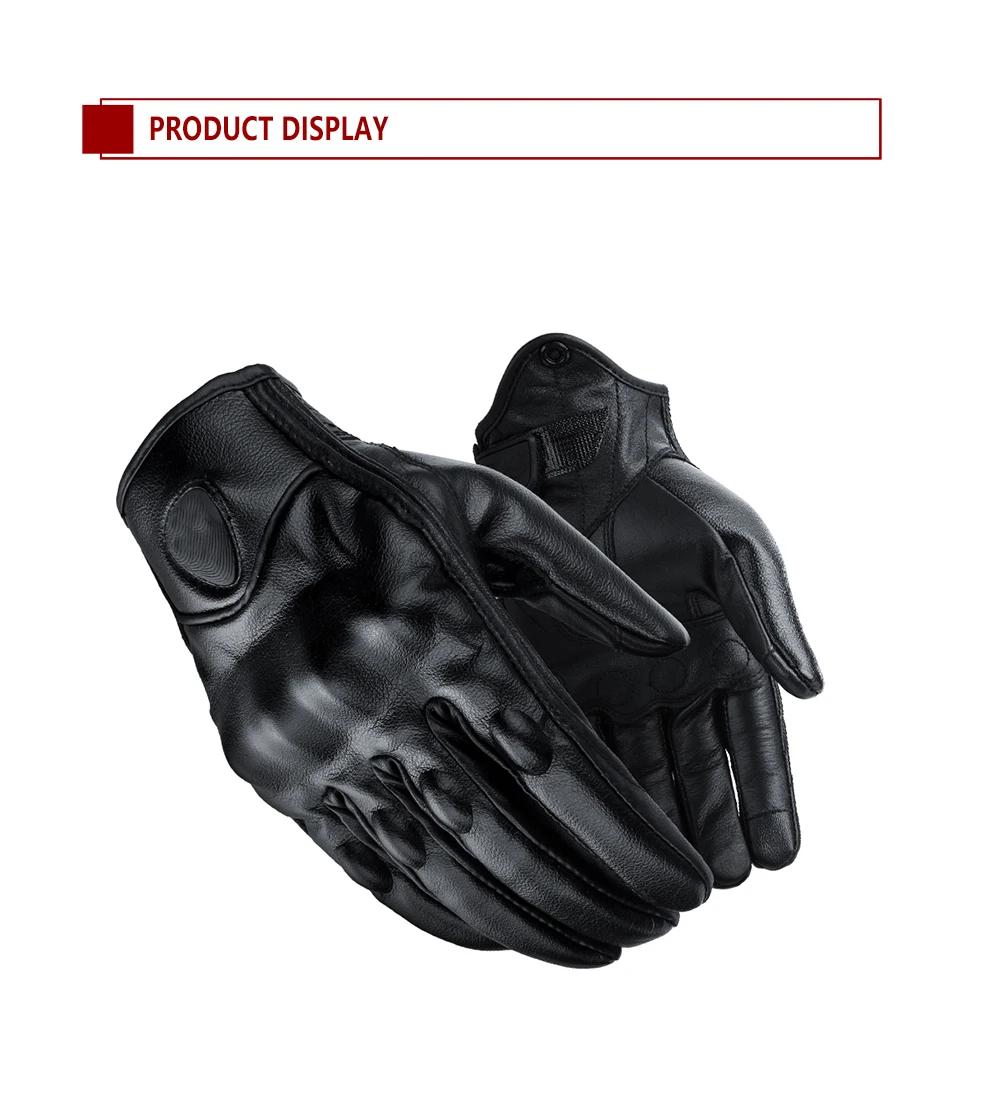 Retro Perforated Real Leather Motorcycle Gloves Moto Waterproof Winter Warm Gloves Motocross Motorcycle Protective Gears