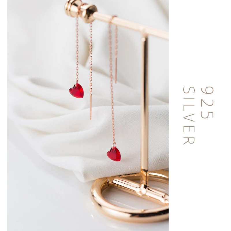 Modian серебрянный простой красного цвета с украшением в виде кристаллов сердца