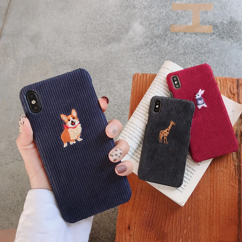 Модный теплый вельветовый чехол для телефона для iphone XS чехол для Max XR 11 Pro Max 7 8 6s 6 plus X чехол с милой вышивкой роббит жесткие чехлы